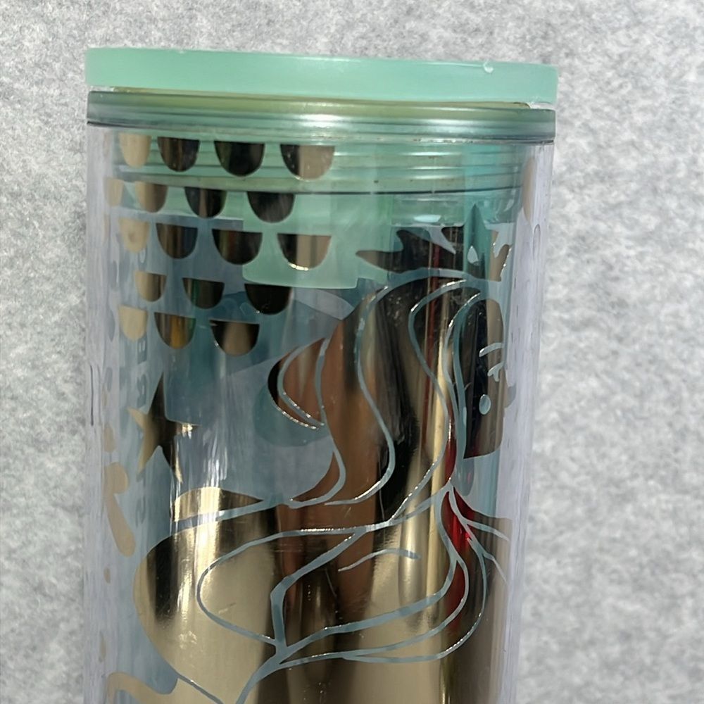 Starbucks 2020 Gold Mint Blue Mermaid Siren Clear Cold Cup Tumbler 16 fl oz - Picture 2 of 6
